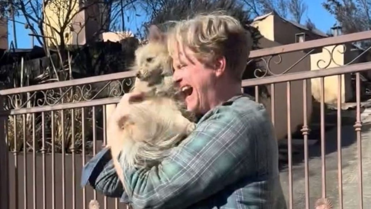 El emotivo reencuentro de un hombre con su perro que perdió su casa durante los incendios de California