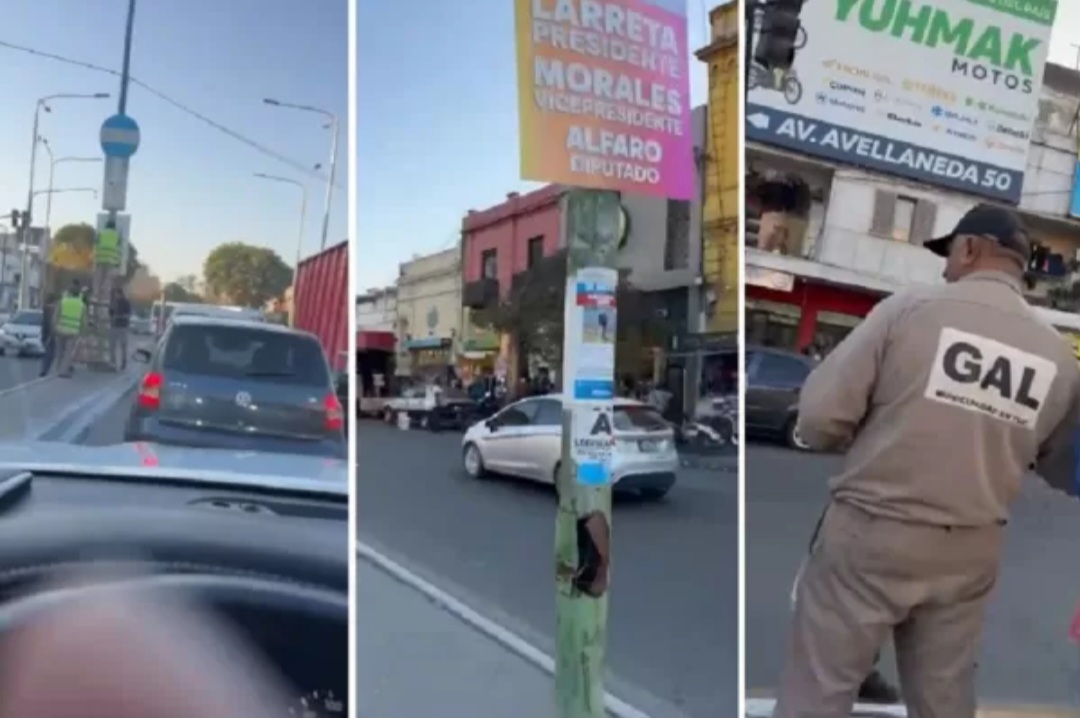 Un legislador filmó a trabajadores de la Municipalidad colgando pancartas de Larreta y Alfaro