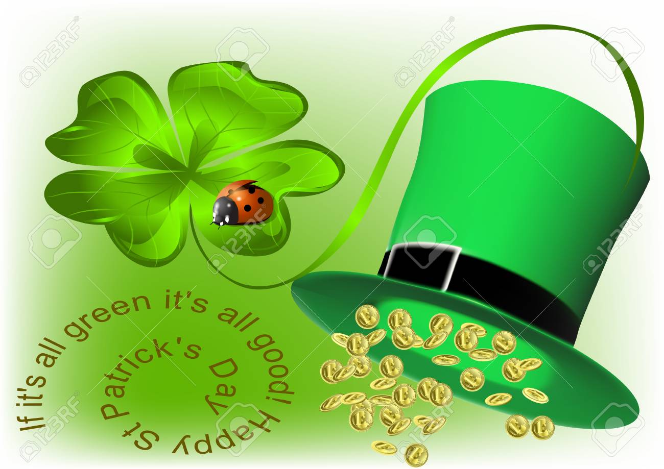 good luck  and Happy St Patricks Day. background with clover and ladybug